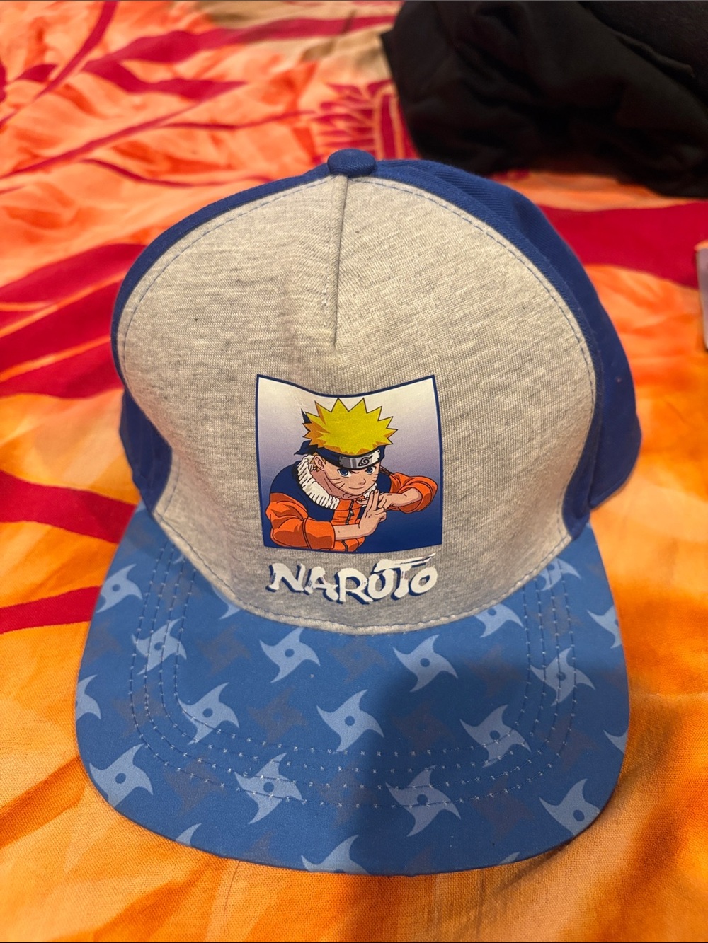 Naruto Kids' Blue & Gray Snapback Hat with Shuriken Print